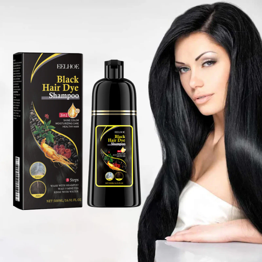 Shampooing Colorant Noir 3-en-1 qui colore, nourrit et fortifie vos cheveux — en seulement 15 minutes.