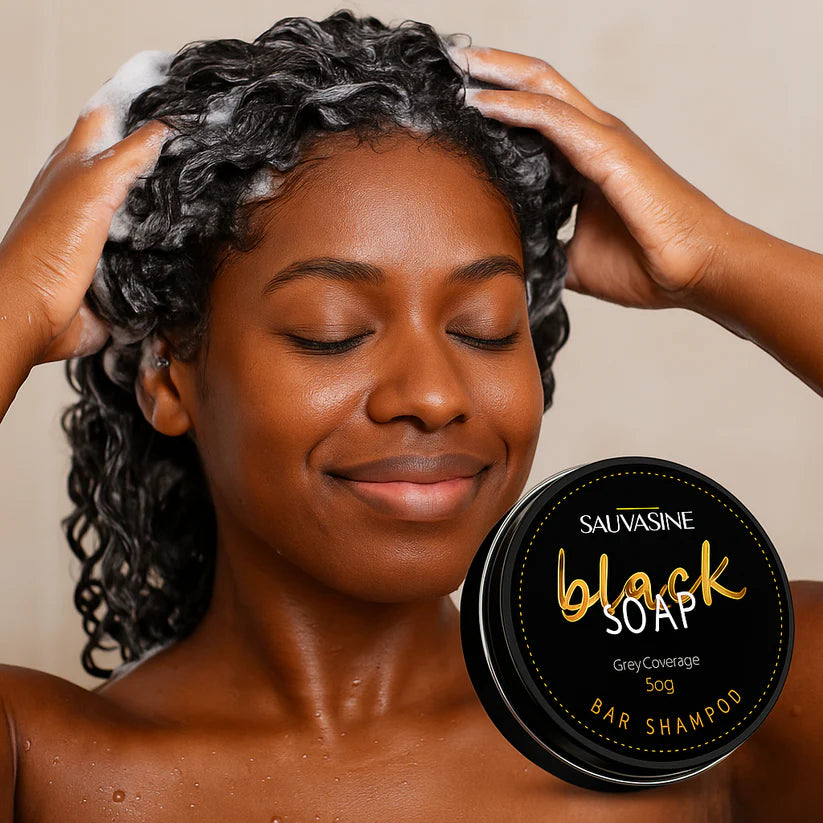 Shampoing Solide Colorant Noir – Couvre les cheveux blancs rapidement et naturellement